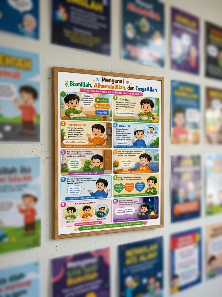 Poster Dinding Edukasi Kalimat Toyyibah Mengenal Bismillah Alhamdulillah InsyaAllah Media Belajar Anak Islam Estetik