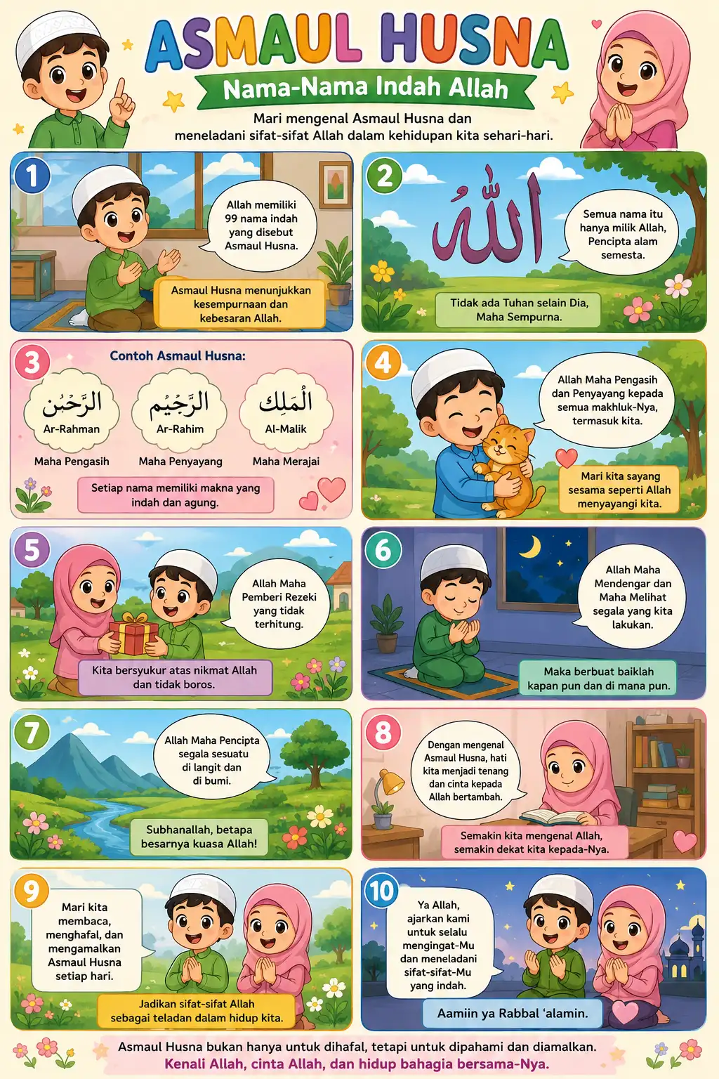 Poster Asmaul Husna Nama Nama Indah Allah Dekorasi Mushola Minimalis Ori