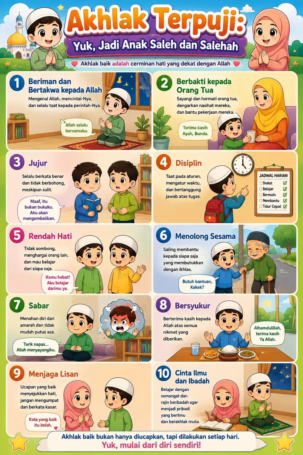 [TERMURAH] Poster Akhlak Terpuji Anak Muslim - Poster Belajar Karakter Saleh & Salehah - Media Pembelajaran Anak PAUD TK SD