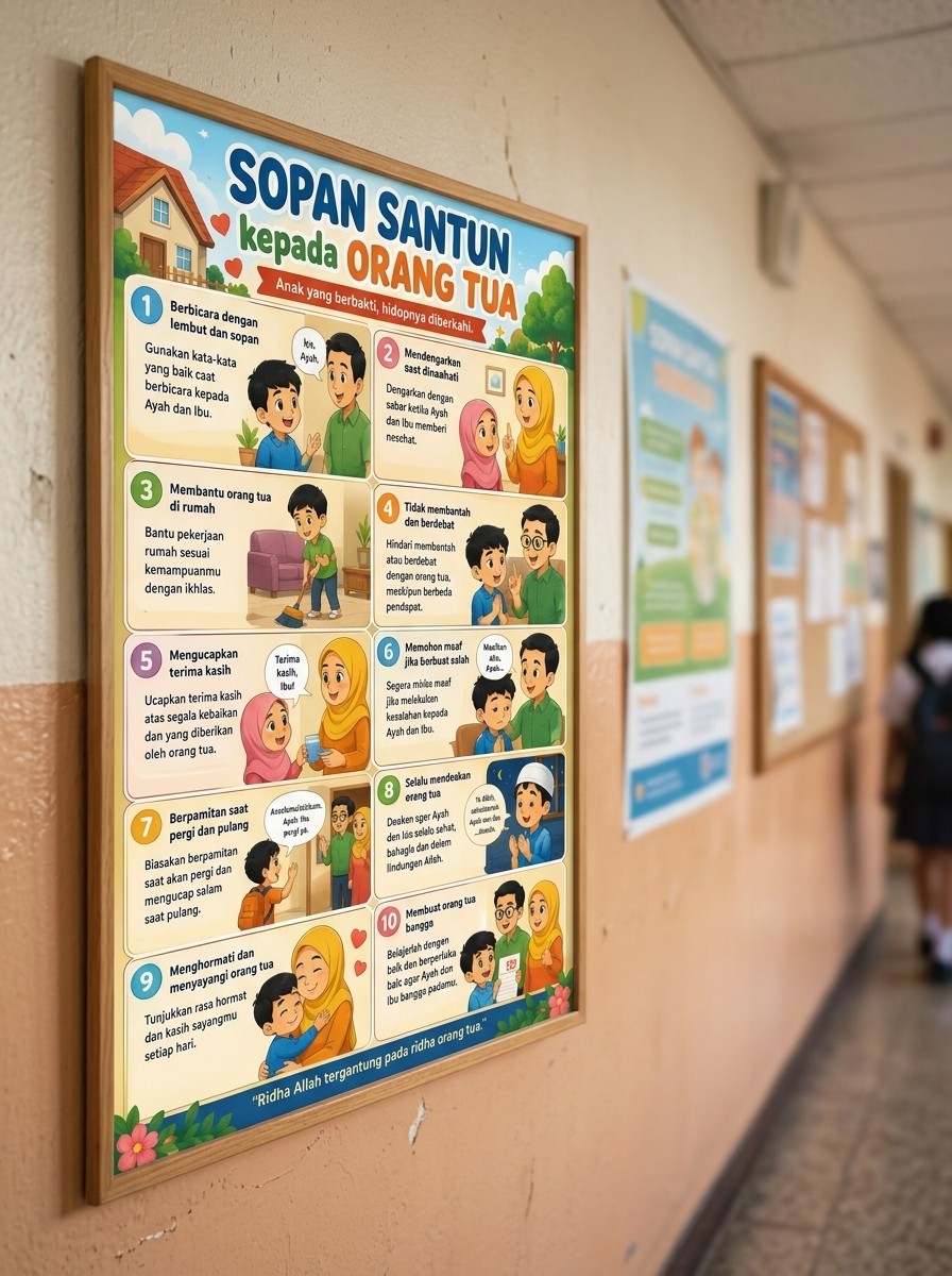 Poster Edukasi Anak Sopan Santun kepada Orang Tua - Poster Adab & Akhlak - Hiasan Dinding Kamar Anak Waterproof