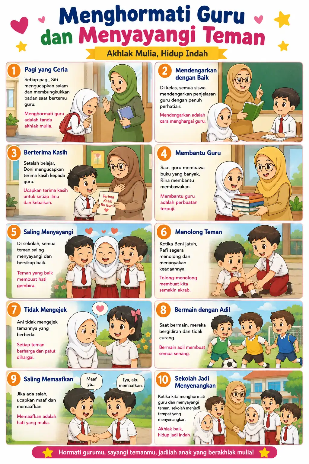 [MURAH] Poster Edukasi Adab Menghormati Guru & Menyayangi Teman Alat Peraga Sekolah TK SD Terlaris