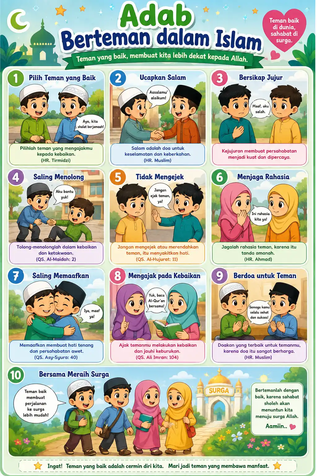 Poster Adab Berteman dalam Islam A3+ Kertas Tebal Media Edukasi Sekolah TK SD Terbaru