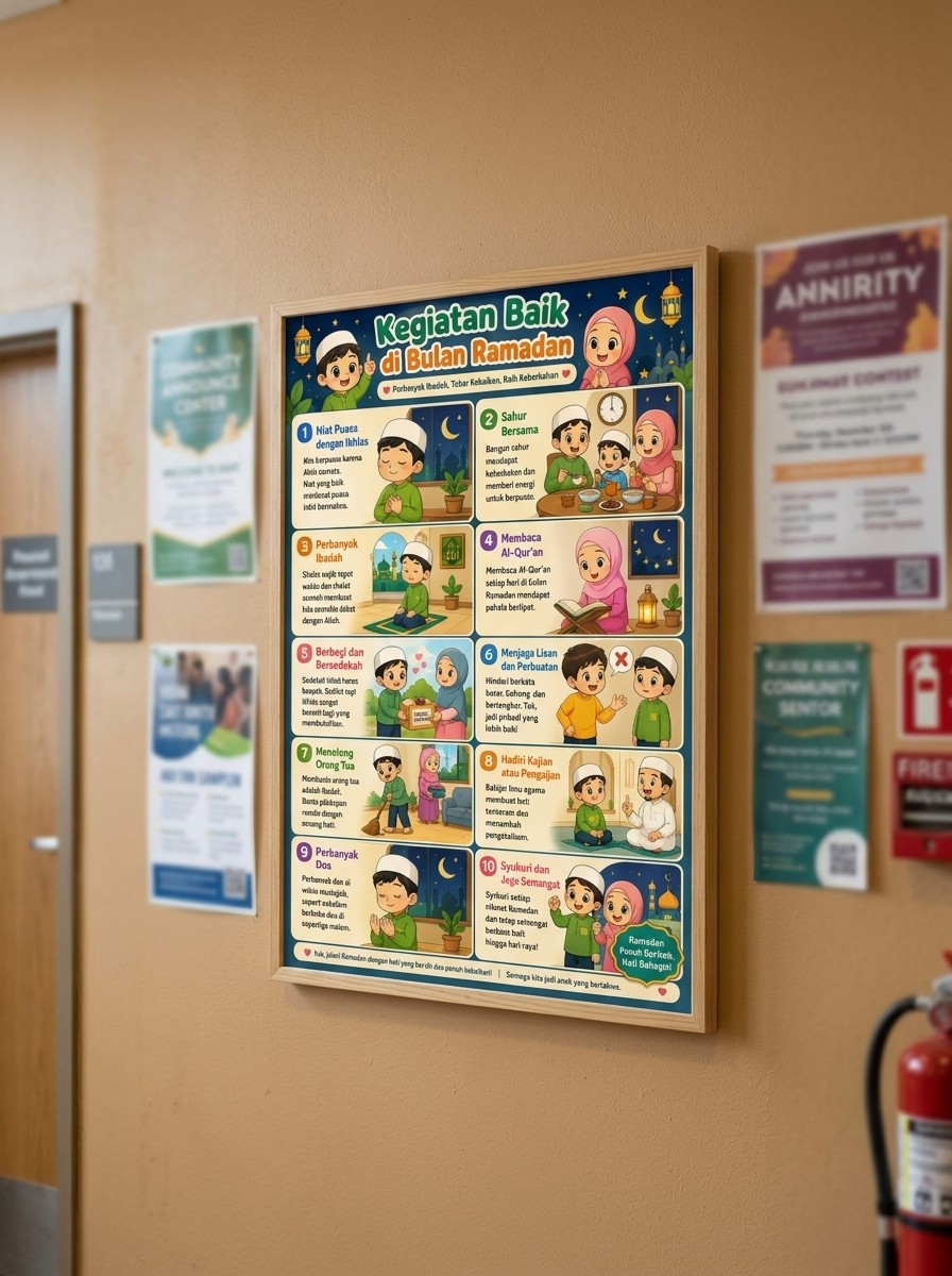 [EDUKATIF] Poster Checklist Kegiatan Ibadah Ramadhan Anak - Poster Kegiatan Baik Bulan Ramadan - Jadwal Puasa Anak Muslim