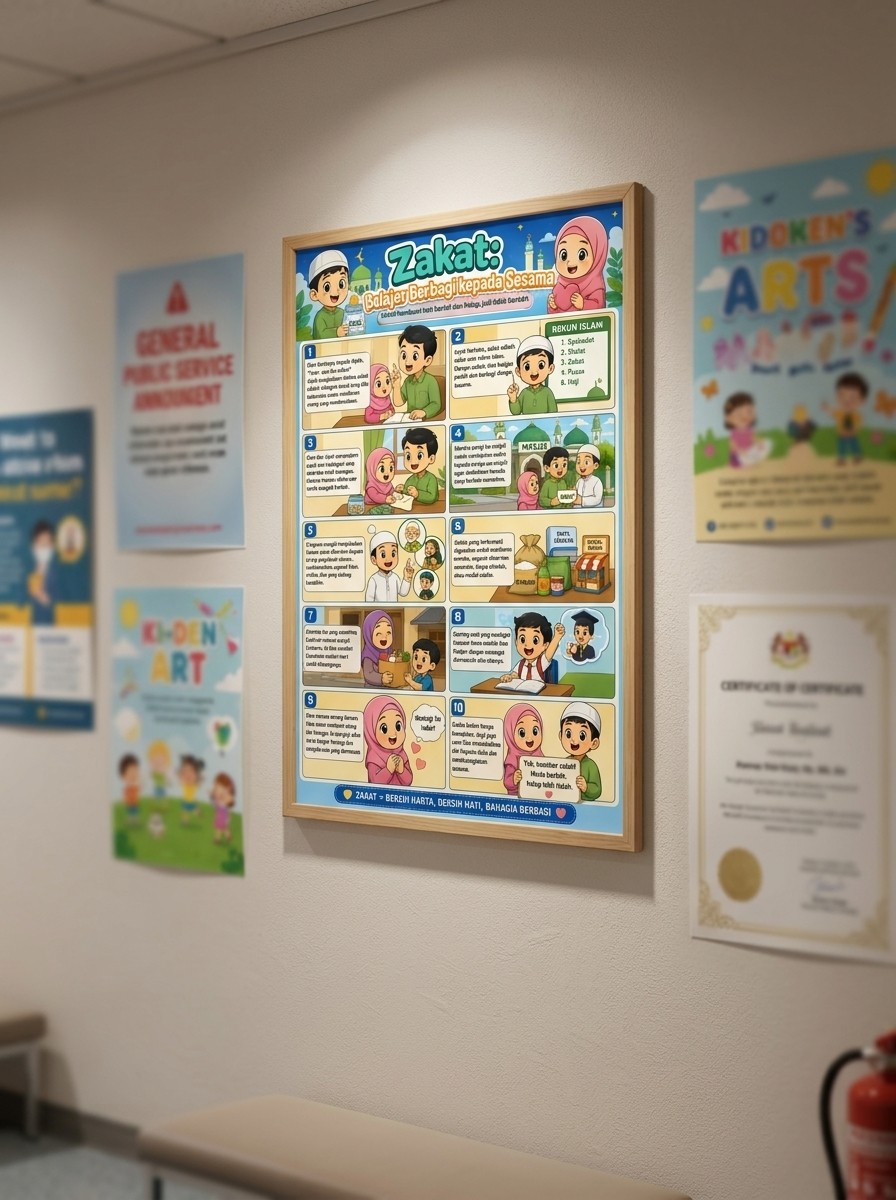 Poster Edukasi Anak Muslim Belajar Zakat & Sedekah - Hiasan Dinding TK PAUD