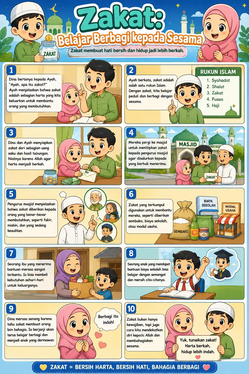 Poster Edukasi Anak Muslim Belajar Zakat & Sedekah - Hiasan Dinding TK PAUD