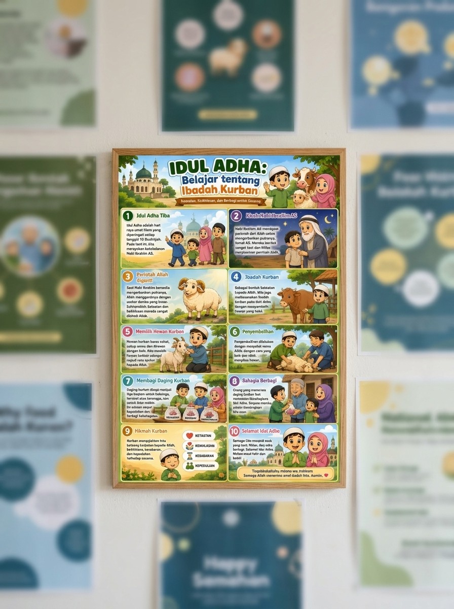 Media Belajar Anak Poster Idul Adha Mengenal Hewan Kurban Dekorasi Sekolah TK PAUD