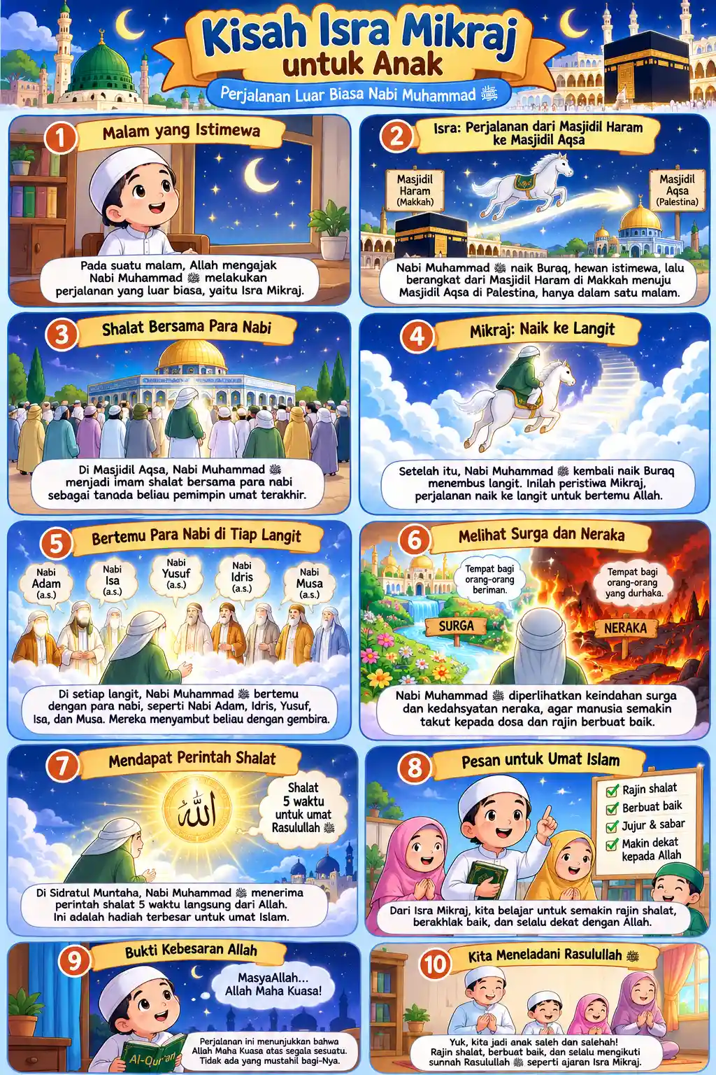 Poster Edukasi Anak Kisah Isra Mikraj Nabi Muhammad SAW - Media Belajar Islami PAUD TK SD - Dekorasi Dinding Islami