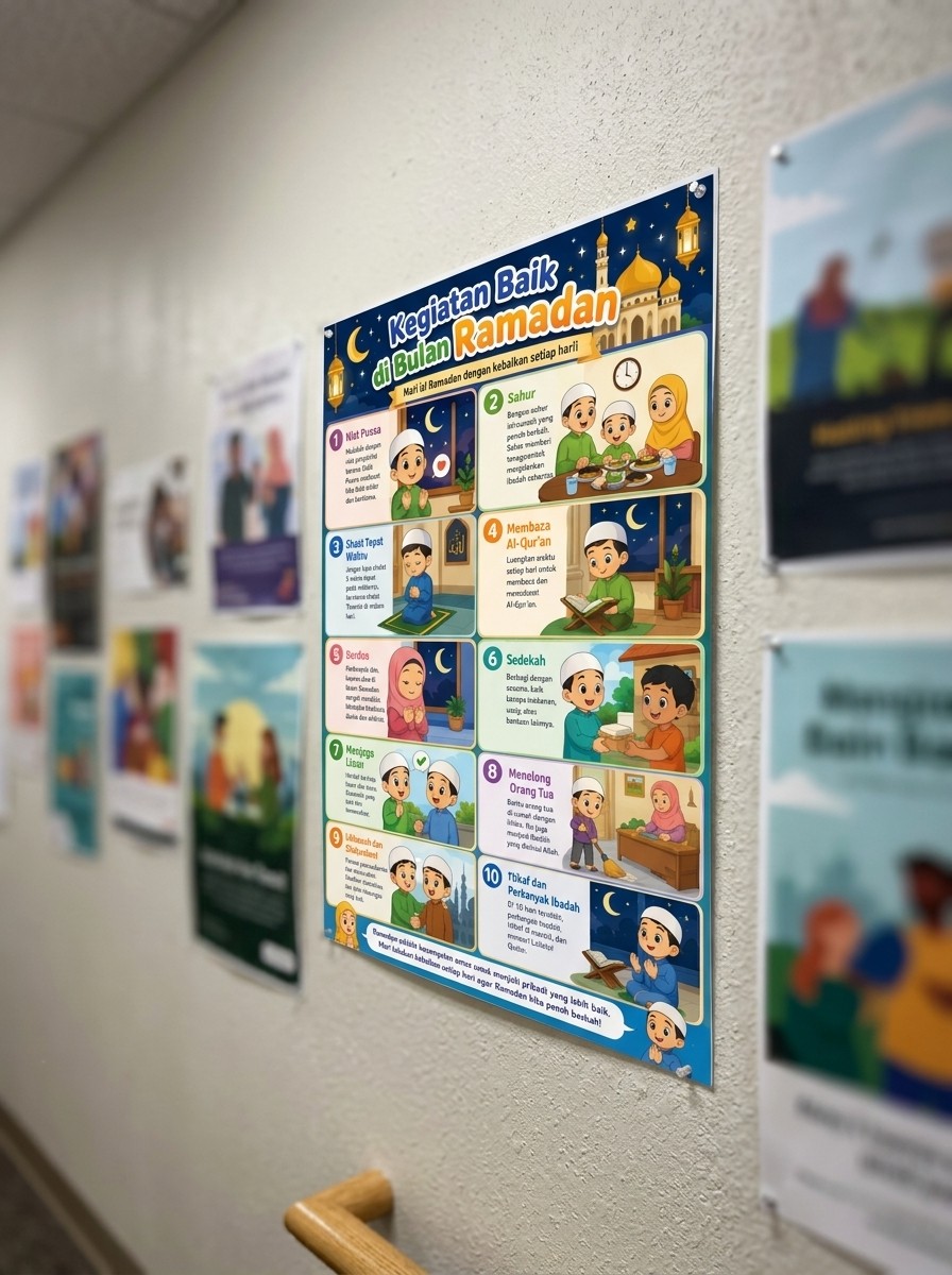 Poster Edukasi Anak Muslim Adab Sehari-hari & Doa Harian - Hiasan Dinding Kamar Belajar Anak Sholeh