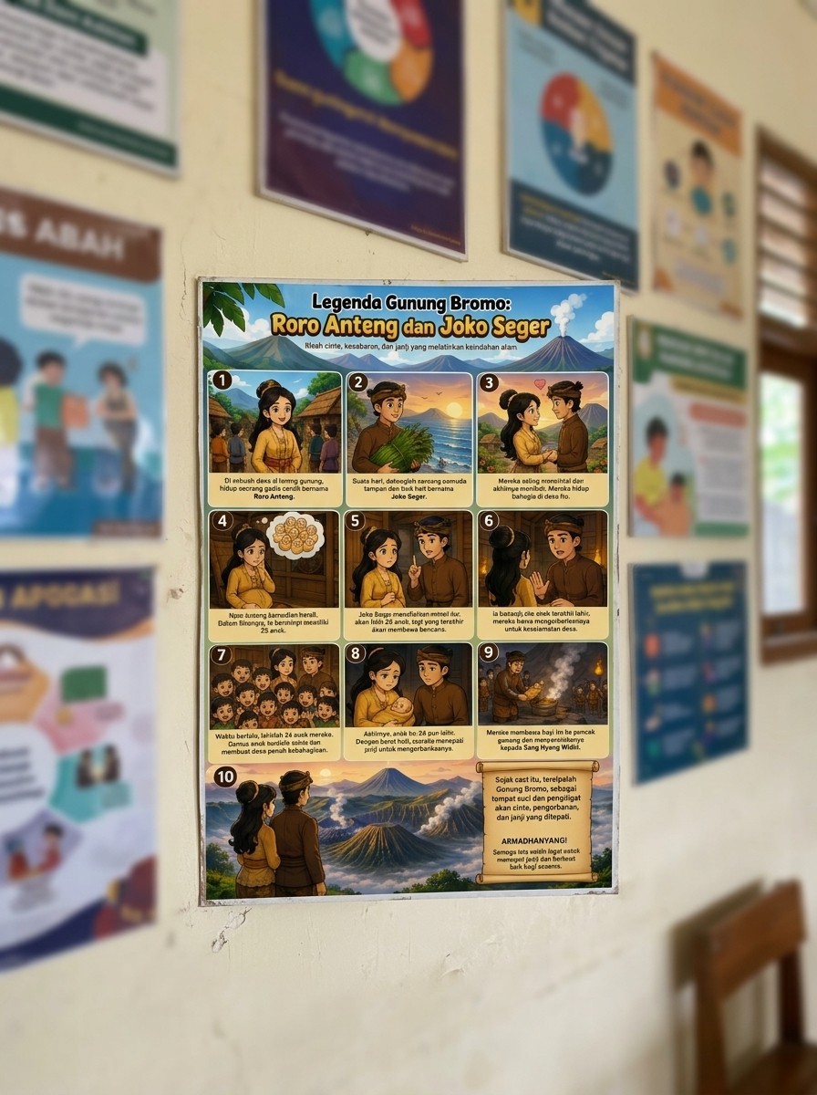 [TERMURAH] Poster Cerita Rakyat Legenda Gunung Bromo Roro Anteng Joko Seger Dekorasi Rumah HD Quality