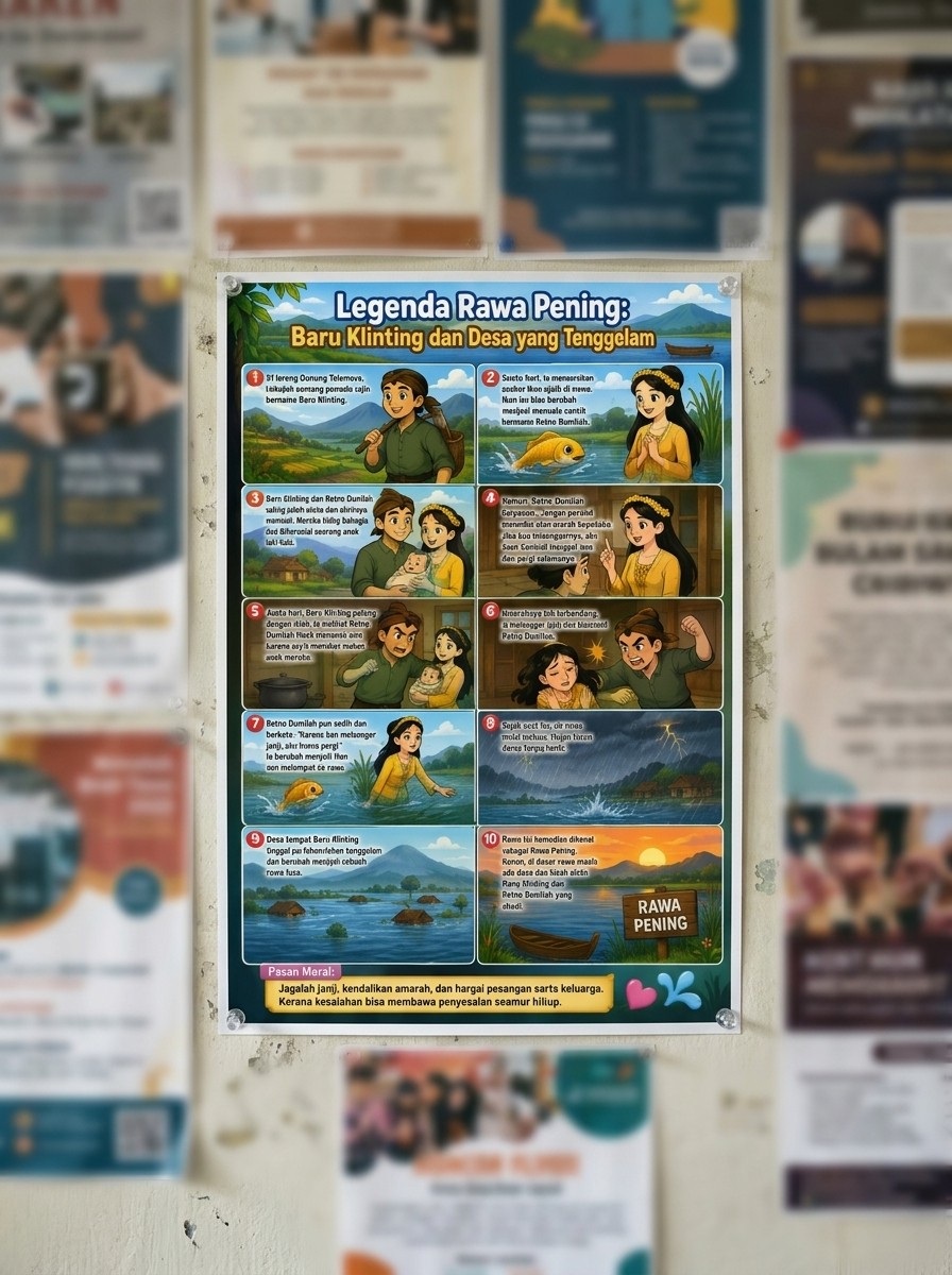 Poster Edukasi Anak Legenda Rawa Pening Baru Klinting Hiasan Dinding Cerita Rakyat Indonesia Kualitas HD