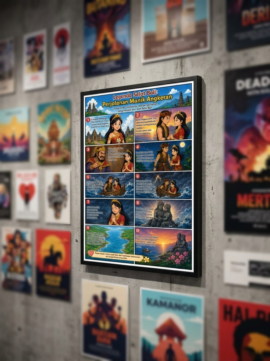Poster Edukasi Anak Legenda Selat Bali Manik Angkeran Cerita Rakyat Indonesia Dekorasi Dinding Sekolah & Kamar