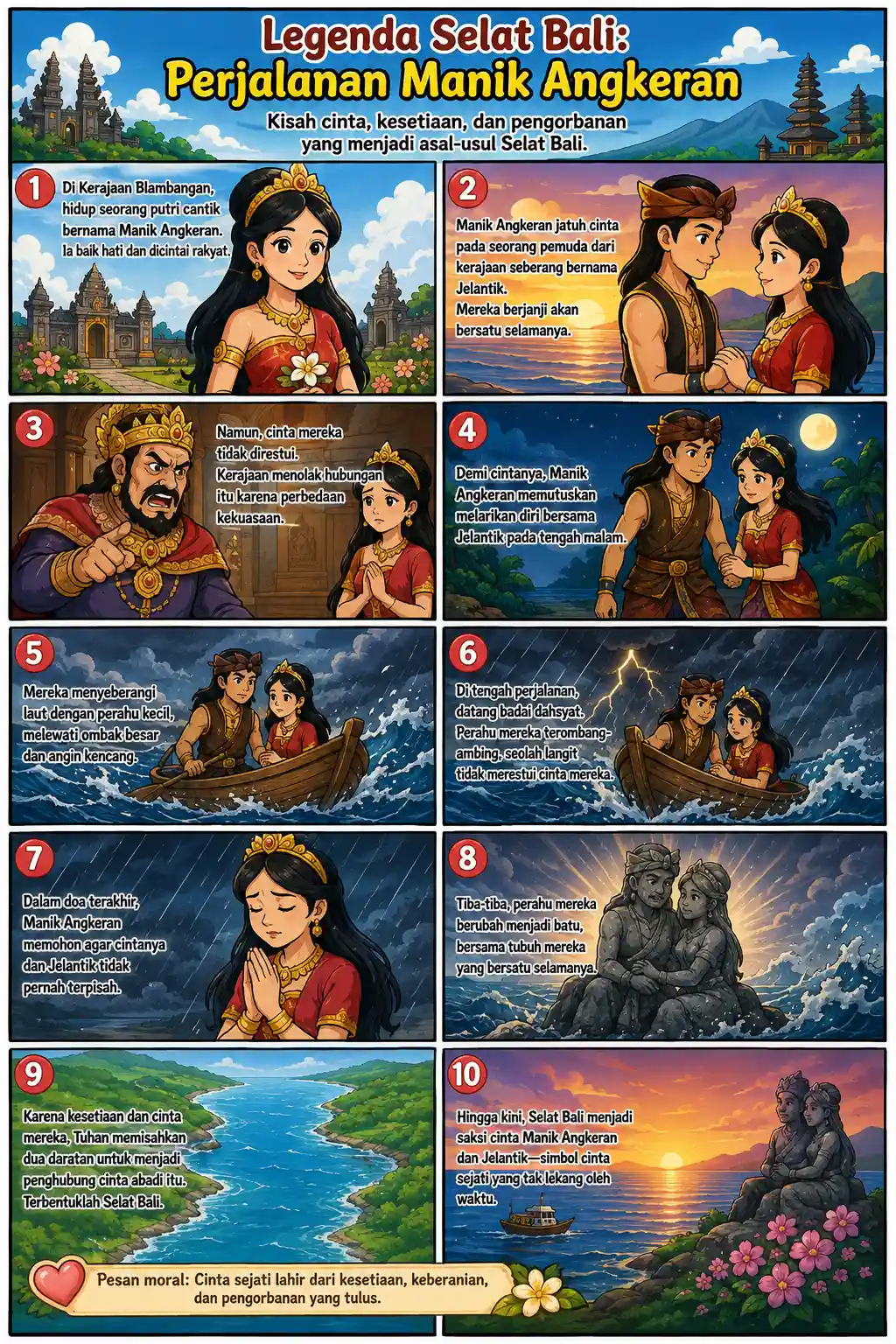 Poster Edukasi Anak Legenda Selat Bali Manik Angkeran Cerita Rakyat Indonesia Dekorasi Dinding Sekolah & Kamar