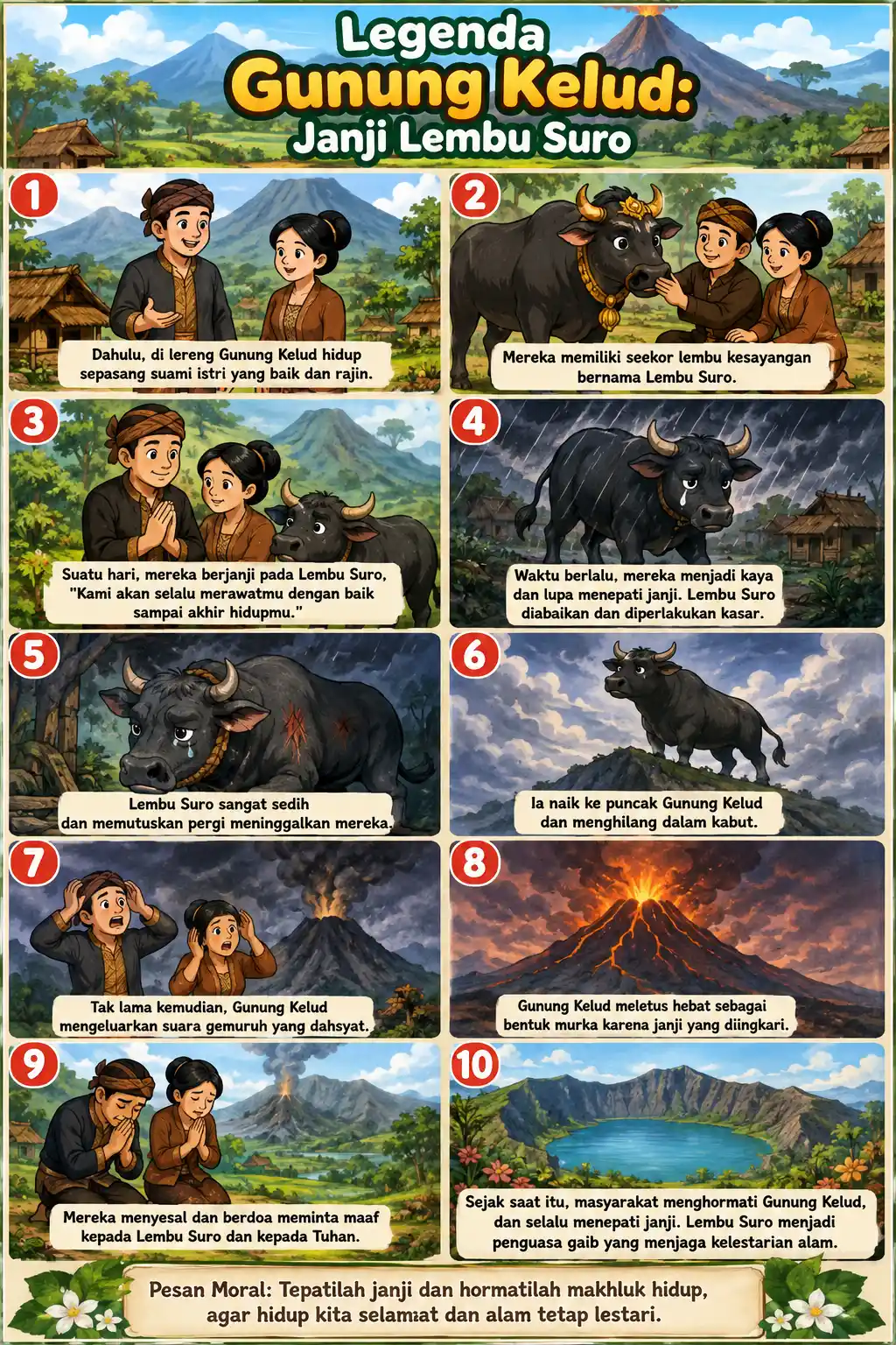 Poster Legenda Gunung Kelud Janji Lembu Suro - Dekorasi Dinding Budaya Jawa Unik Koleksi Seni Tradisional