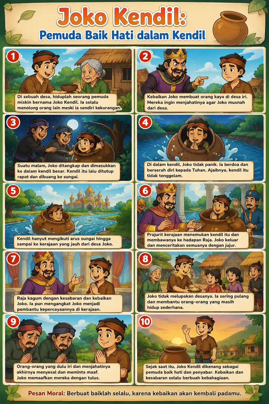 Poster Edukasi Anak Cerita Rakyat Joko Kendil A3+ Hiasan Dinding Kamar Belajar
