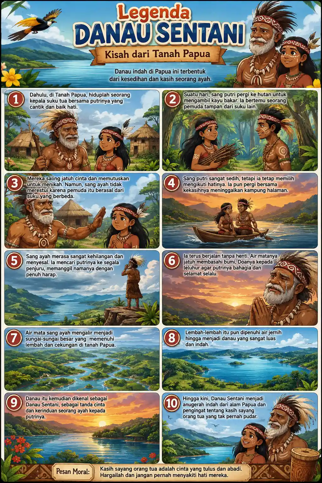Poster Hiasan Dinding Legenda Danau Sentani Papua Dekorasi Rumah Estetik