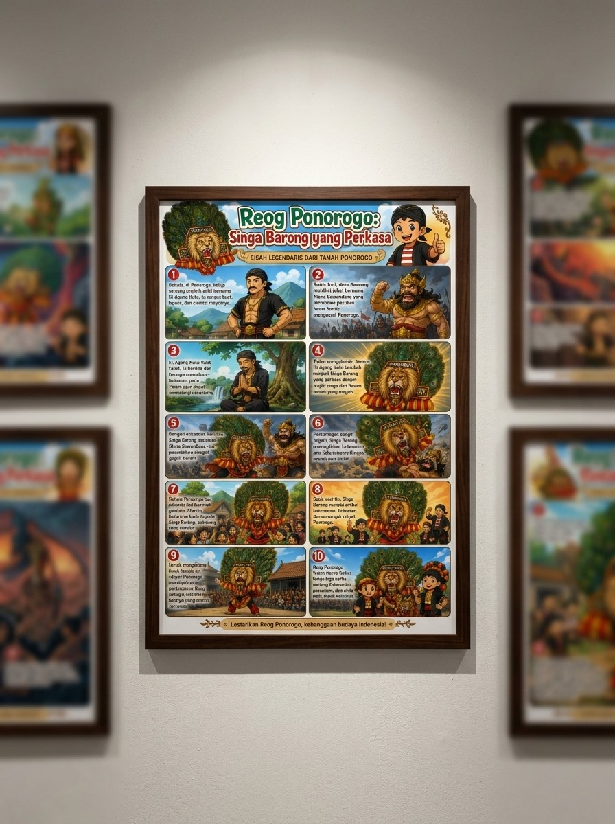 Poster Hiasan Dinding Reog Ponorogo Singa Barong Aesthetic Pajangan Rumah Lukisan Tradisional