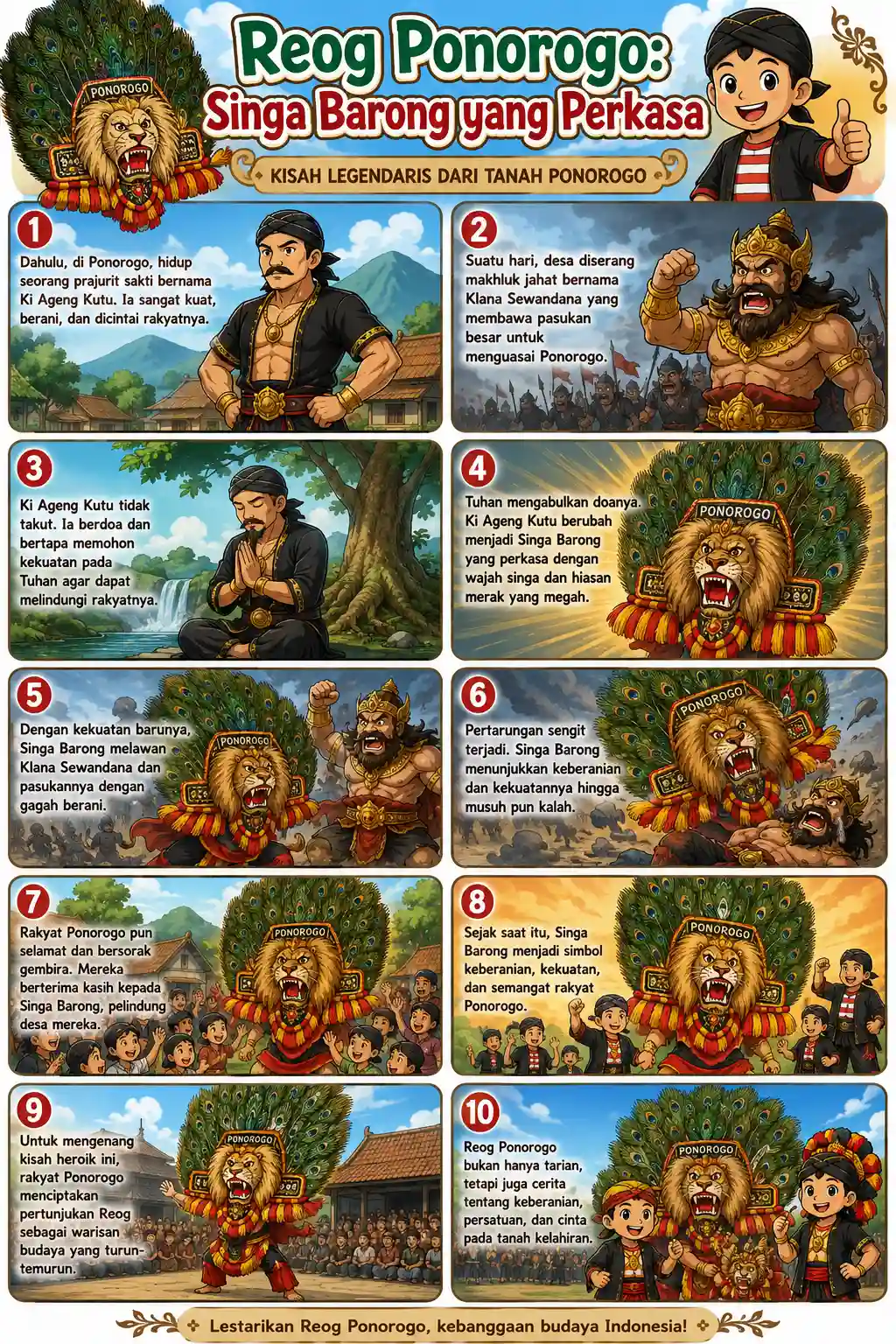 Poster Hiasan Dinding Reog Ponorogo Singa Barong Aesthetic Pajangan Rumah Lukisan Tradisional