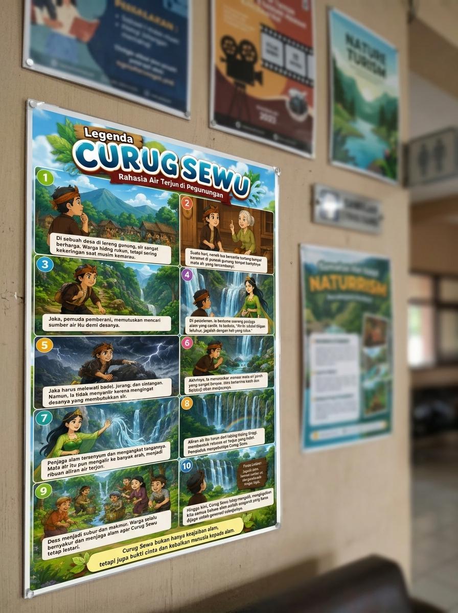 Poster Dinding Aesthetic Legenda Curug Sewu Hiasan Dinding Air Terjun Unik Ukuran A3 A4