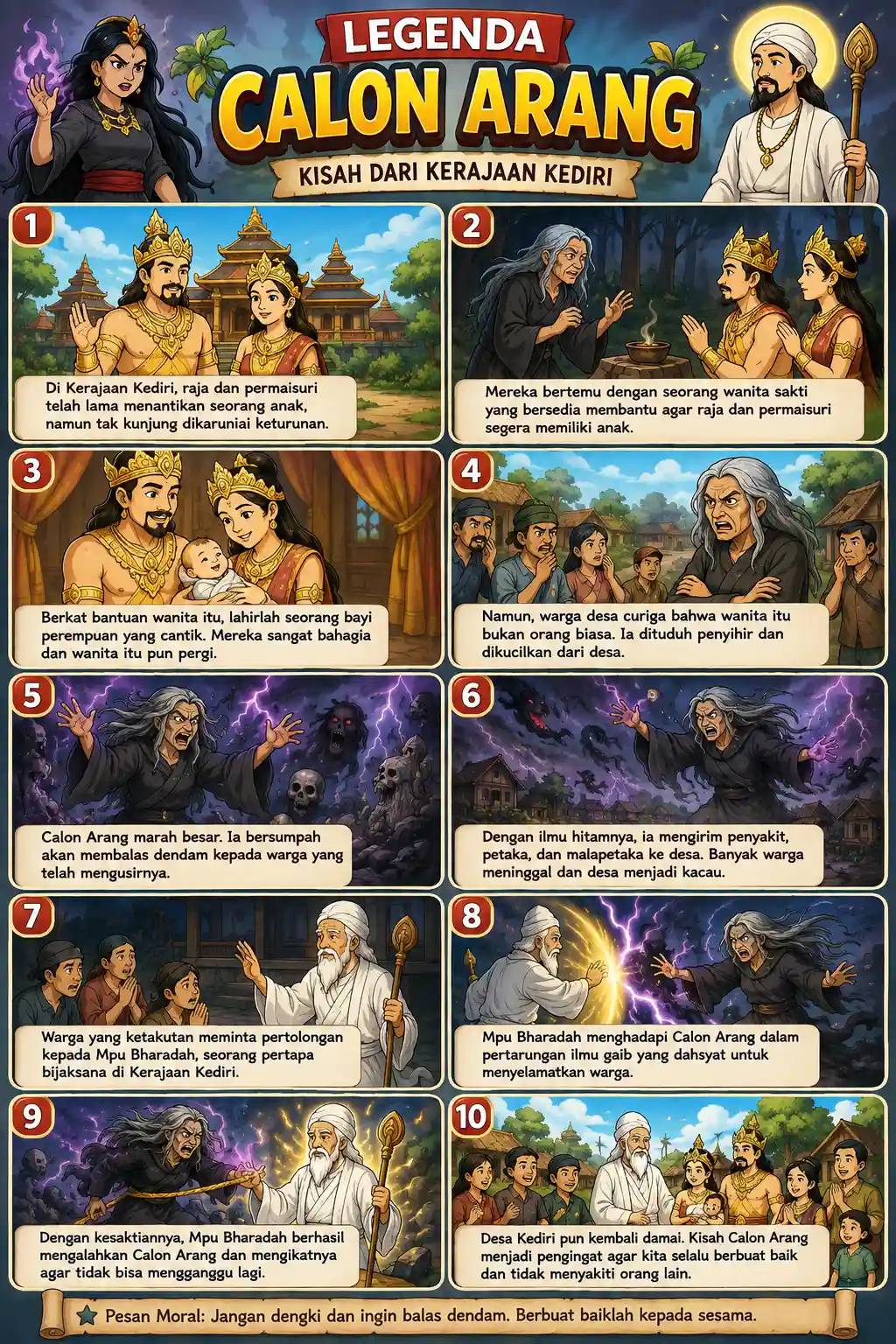 Poster Seni Budaya Calon Arang Kerajaan Kediri Ukuran A3+ Kertas Tebal Hiasan Dinding Tradisional Indonesia