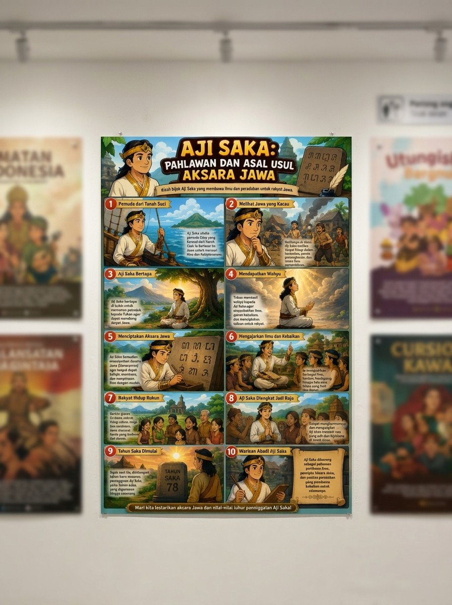 Poster Edukasi Aksara Jawa Aji Saka Legenda Hanacaraka - Hiasan Dinding Sekolah & Belajar Budaya