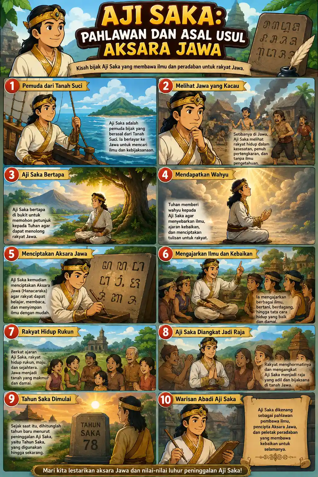 Poster Edukasi Aksara Jawa Aji Saka Legenda Hanacaraka - Hiasan Dinding Sekolah & Belajar Budaya