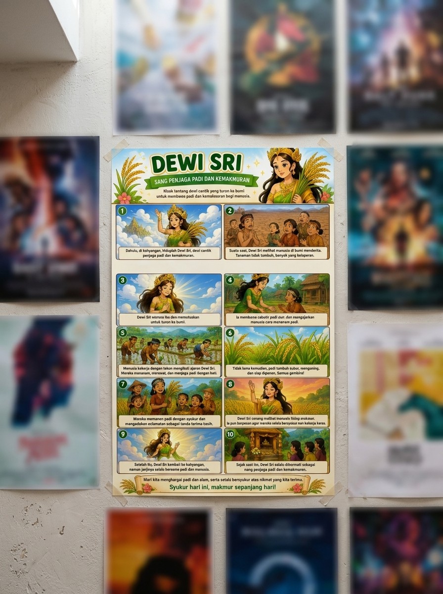Poster Lukisan Dewi Sri A3 Pajangan Dinding Dekorasi Rumah Simbol Kemakmuran Termurah