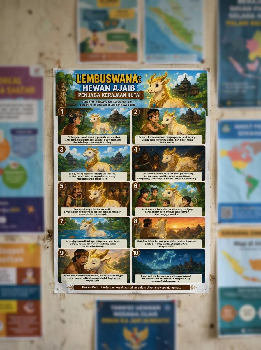 Poster Mitologi Lembuswana Penjaga Kutai - Dekorasi Dinding Kamar Budaya Indonesia - Kado Unik Khas Kalimantan