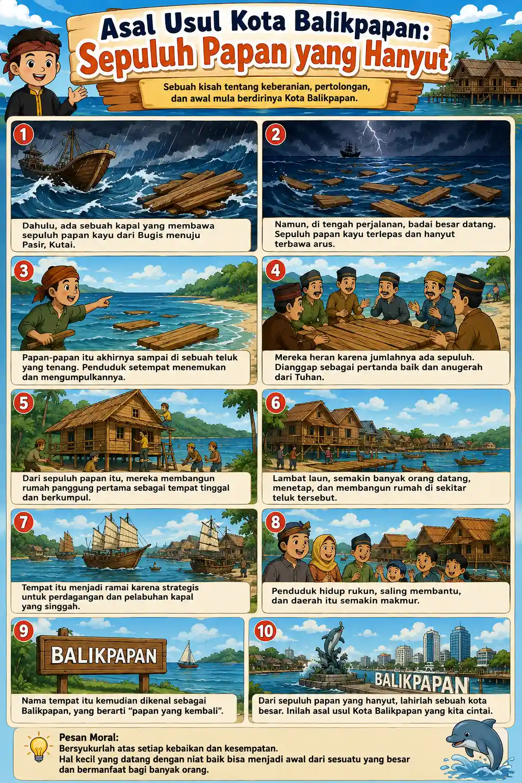 Hiasan Dinding Aesthetic Poster Asal Usul Kota Balikpapan Legenda Sepuluh Papan Hanyut Souvenir Khas Kaltim