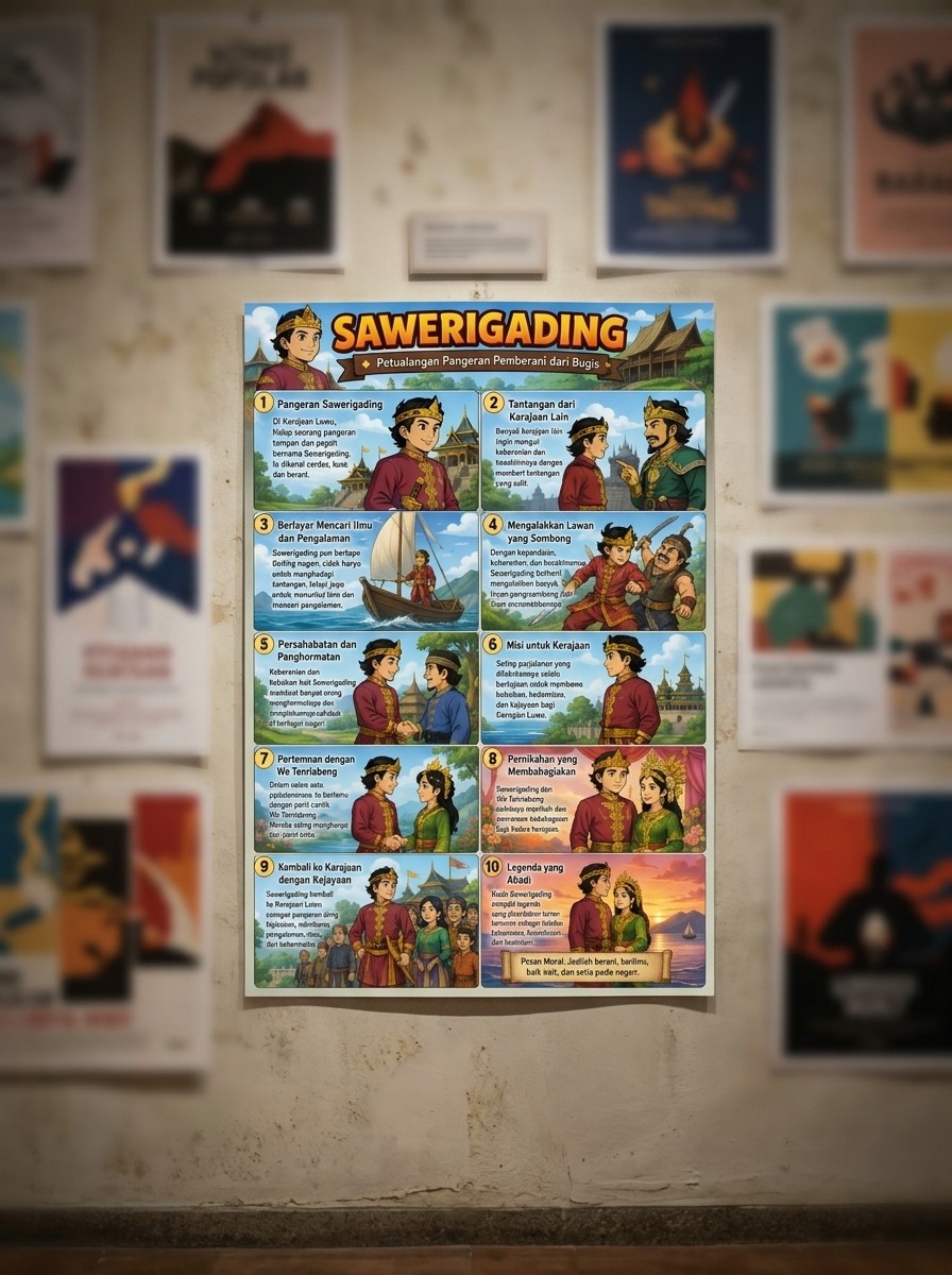 PROMO Poster Sawerigading Petualangan Pangeran Bugis - Hiasan Dinding Vintage Estetik Kado Souvenir
