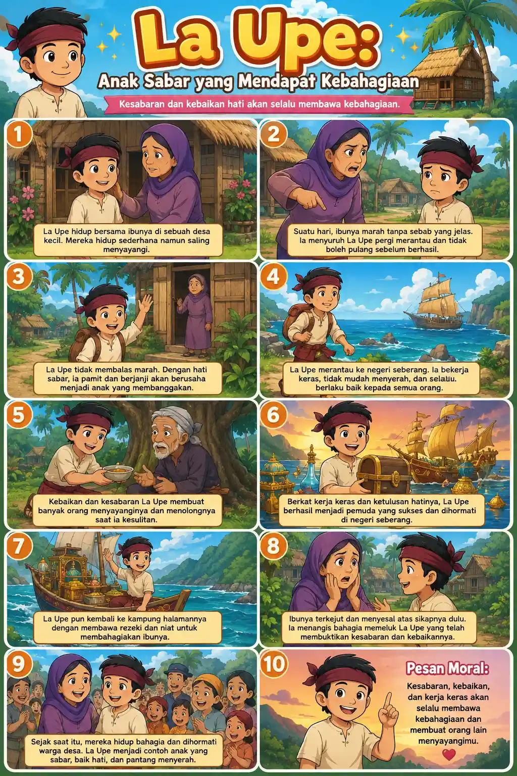 Poster Edukasi Anak La Upe Anak Sabar Cerita Rakyat Bugis - Hiasan Dinding Kamar Karakter