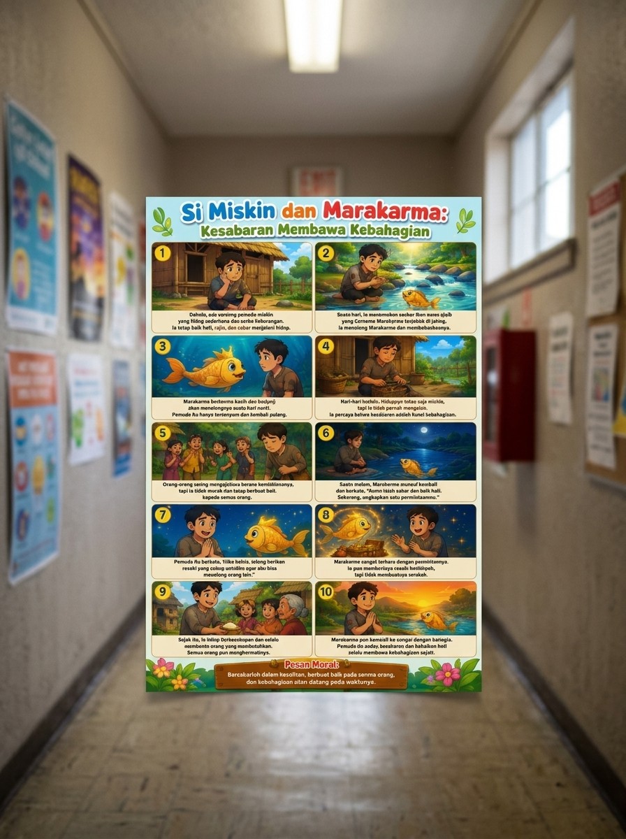 Poster Edukasi Hikayat Si Miskin dan Marakarma - Hiasan Dinding Cerita Rakyat Indonesia A3 Kualitas HD