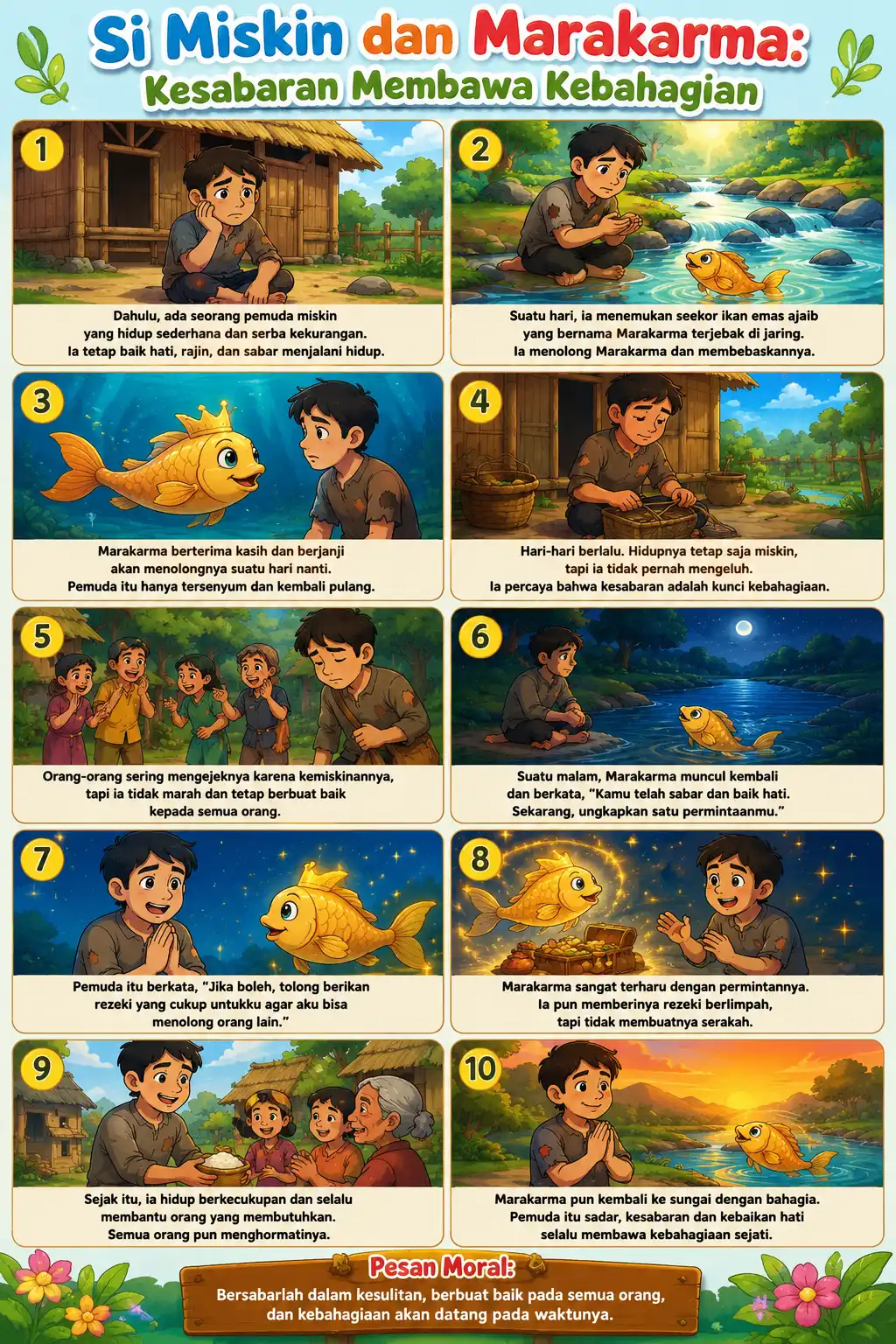 Poster Edukasi Hikayat Si Miskin dan Marakarma - Hiasan Dinding Cerita Rakyat Indonesia A3 Kualitas HD