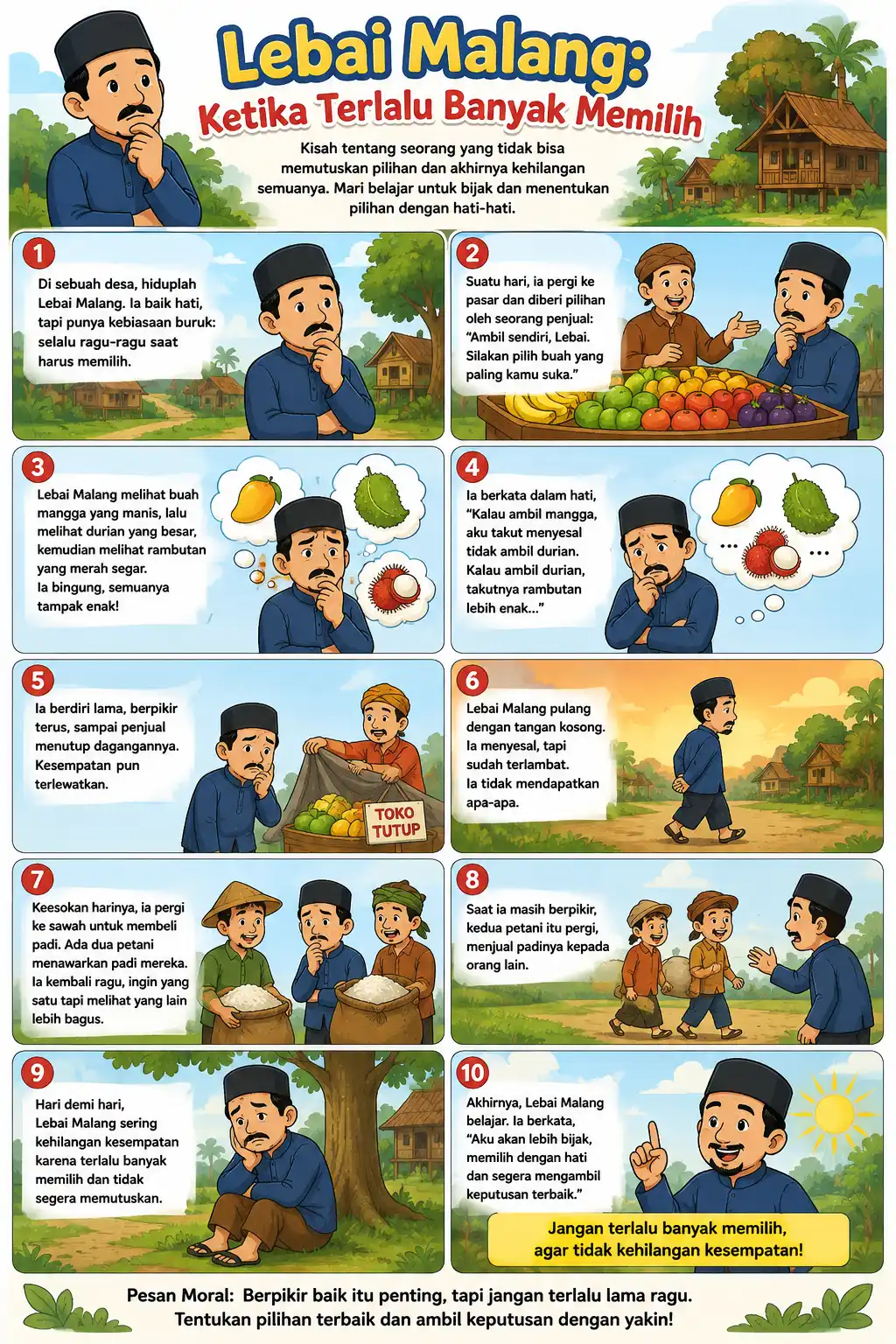 Poster Cerita Rakyat Lebai Malang Hiasan Dinding Edukasi Aesthetic A3+