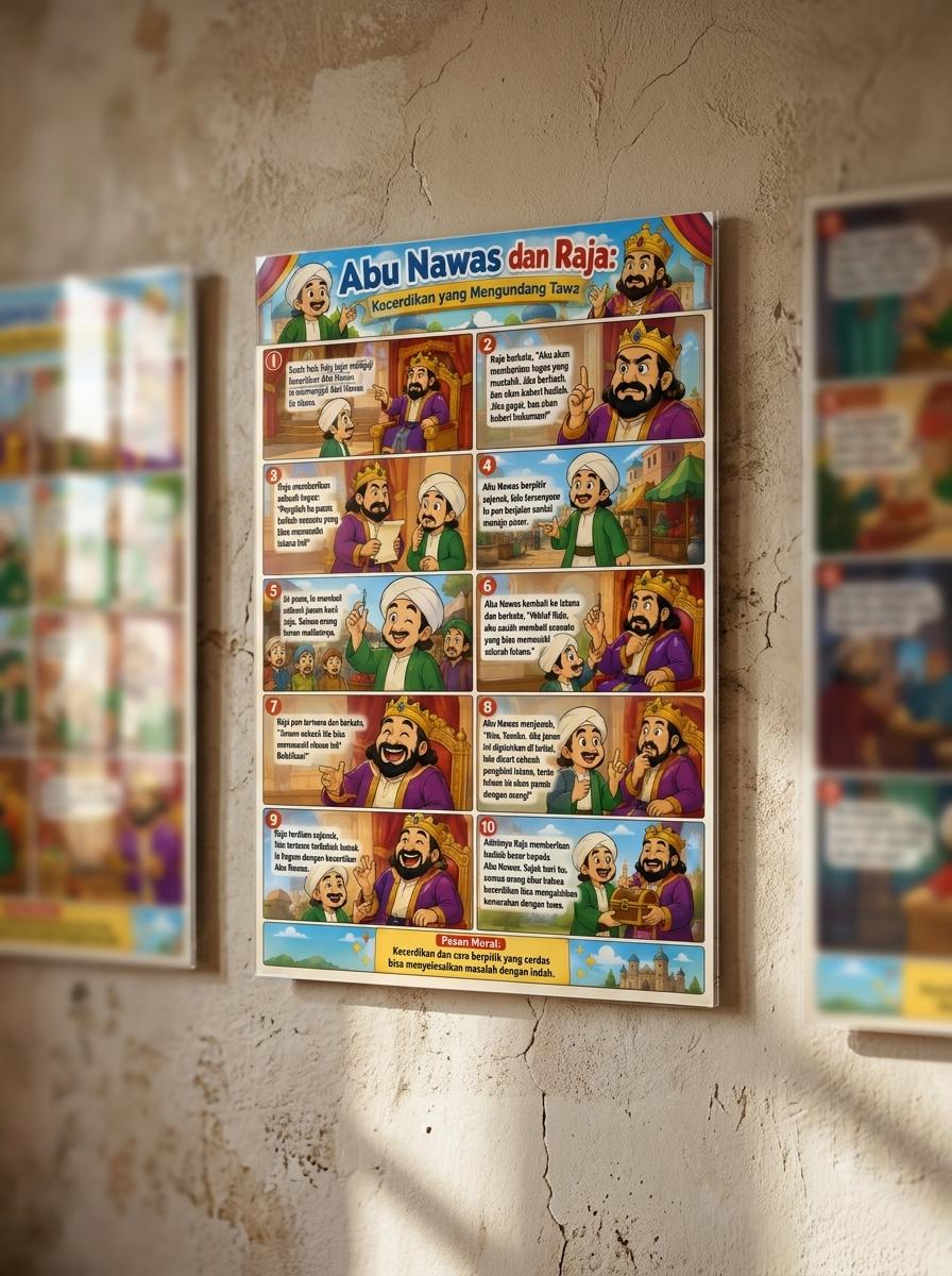 Poster Hiasan Dinding Abu Nawas dan Raja Lucu Edukasi Anak A3+ Berkualitas