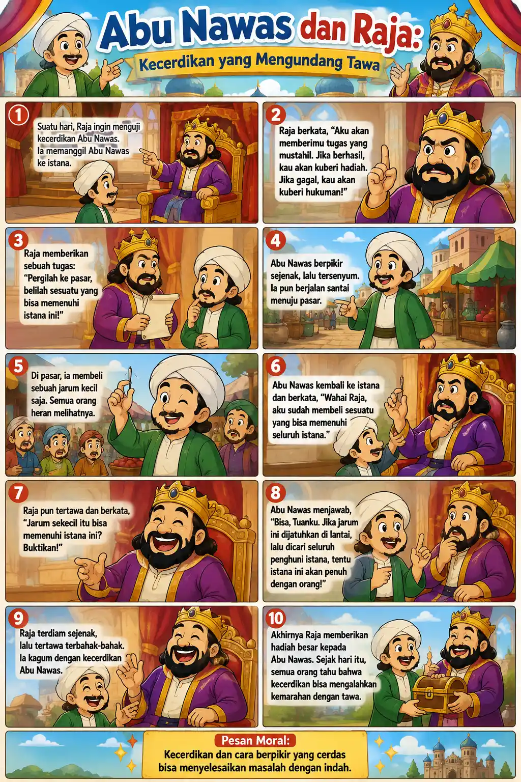 Poster Hiasan Dinding Abu Nawas dan Raja Lucu Edukasi Anak A3+ Berkualitas