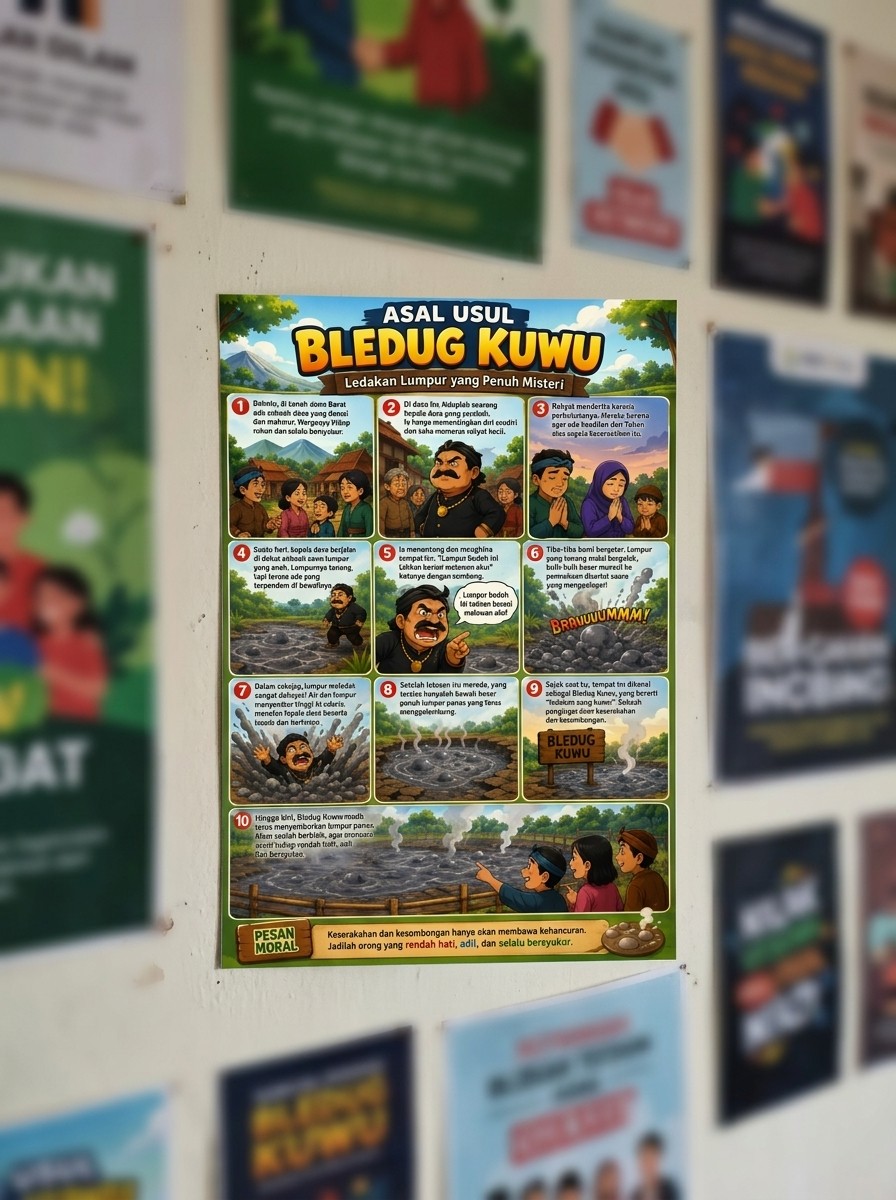 Poster Edukasi Anak Asal Usul Bledug Kuwu Cerita Rakyat Indonesia Ukuran A3