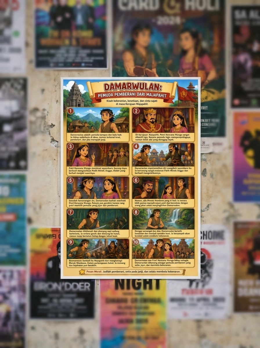Hiasan Dinding Poster Damarwulan Majapahit Ukuran A3+ Dekorasi Kamar Estetik Kualitas HD