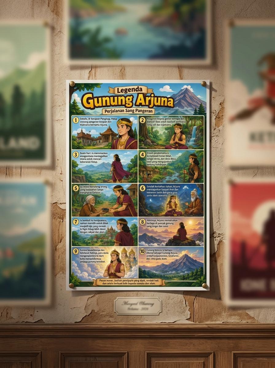 Poster Dinding Estetik Legenda Gunung Arjuna Perjalanan Sang Pangeran Hiasan Kamar A3+ Termurah