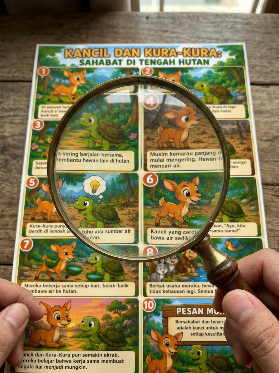Poster Edukasi Anak Cerita Rakyat Kancil dan Kura-Kura Hiasan Dinding Kamar PAUD TK - Ukuran A3+