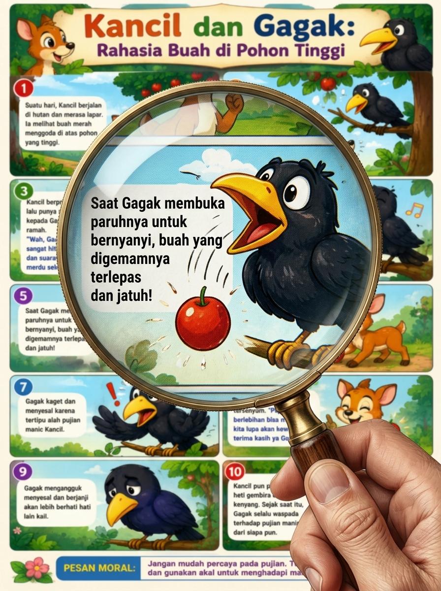 Poster Edukasi Anak Dongeng Kancil dan Gagak Hiasan Dinding Kamar TK PAUD