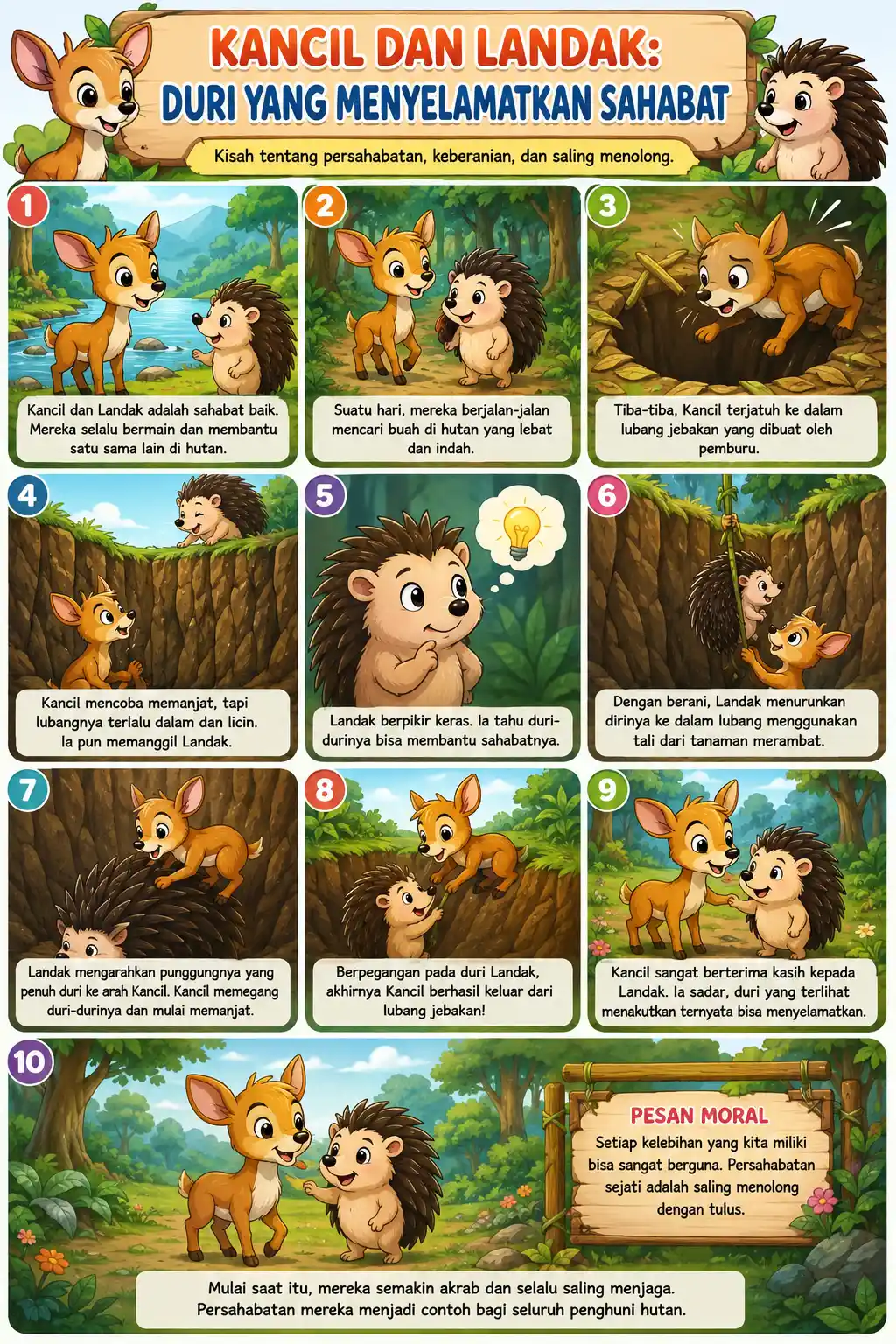 POSTER EDUKASI ANAK CERITA KANCIL & LANDAK HIASAN DINDING KAMAR TK PAUD LUCU