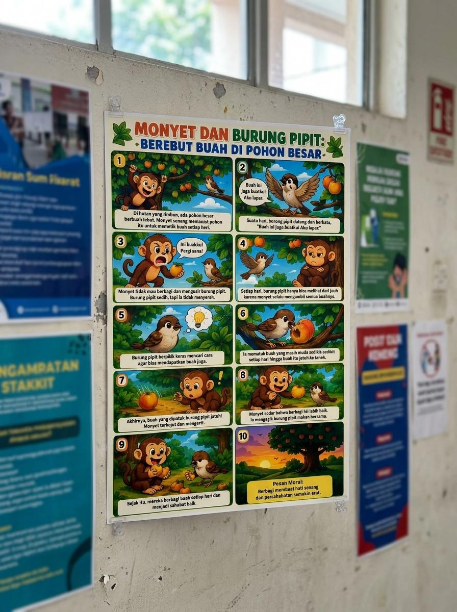 Hiasan Dinding Poster Monyet & Burung Pipit Aesthetic Pajangan Dinding Kamar Anak Ruang Tamu