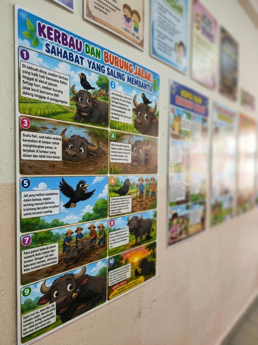 [PROMO] Poster Kerbau & Burung Jalak Pajangan Edukasi Anak - Dekorasi Dinding Sekolah