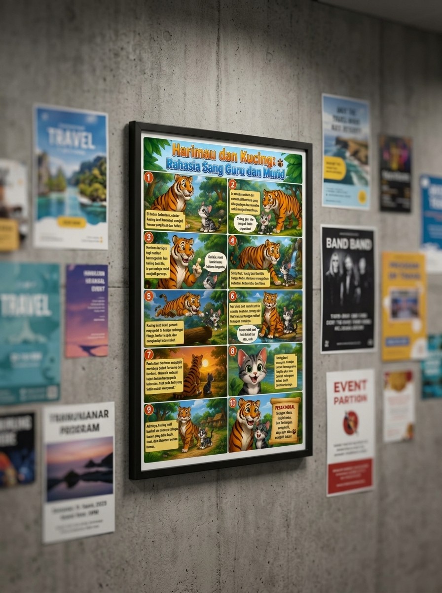 Poster Motivasi Harimau & Kucing Filosofi Guru Murid - Dekorasi Ruang Tamu Pajangan Dinding Keren Termurah