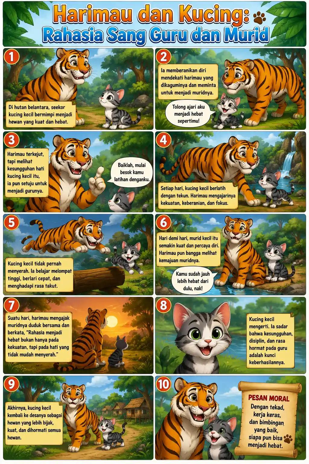 Poster Motivasi Harimau & Kucing Filosofi Guru Murid - Dekorasi Ruang Tamu Pajangan Dinding Keren Termurah