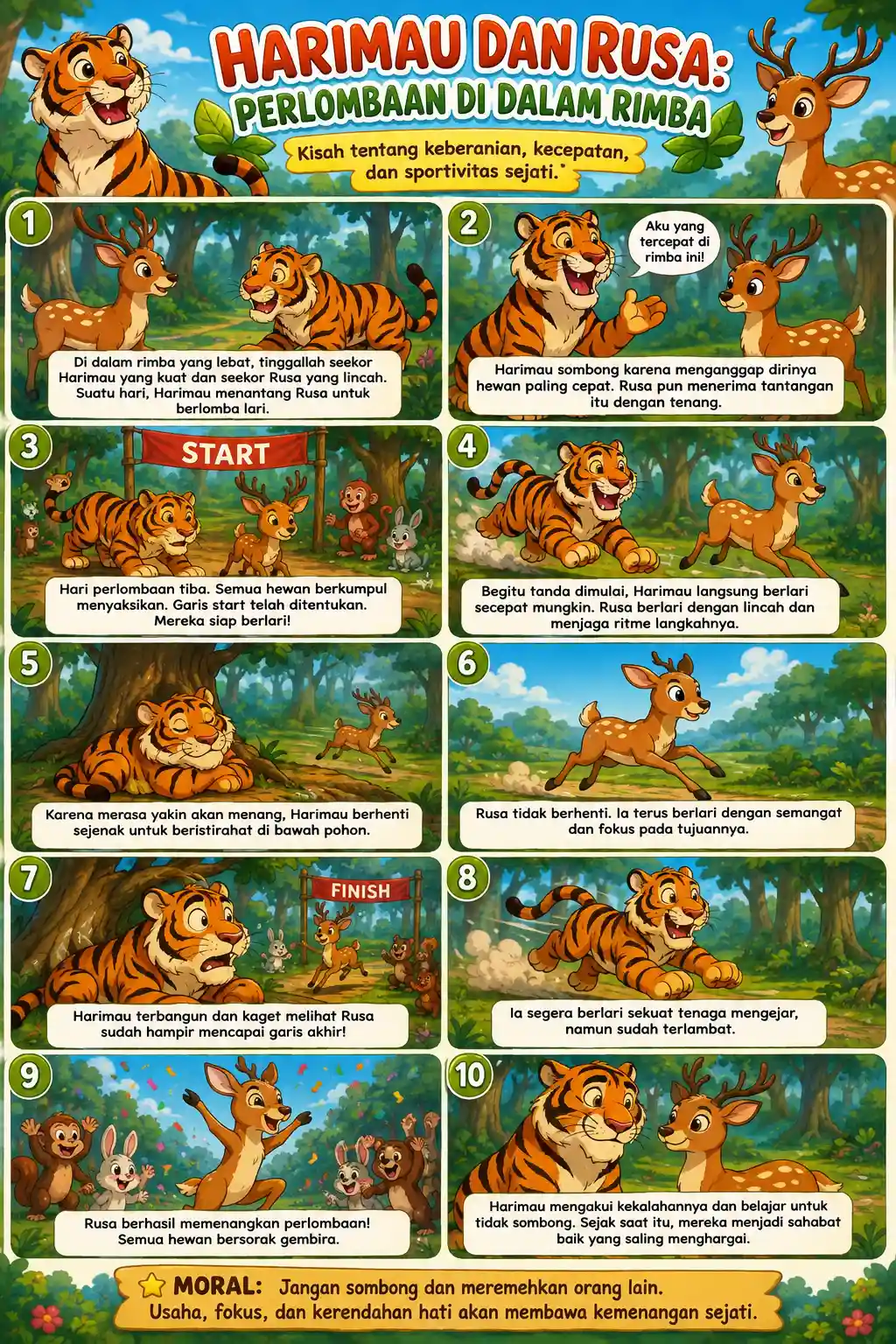 Hiasan Dinding Poster Harimau & Rusa Dekorasi Kamar Aesthetic Lukisan Rimba A3