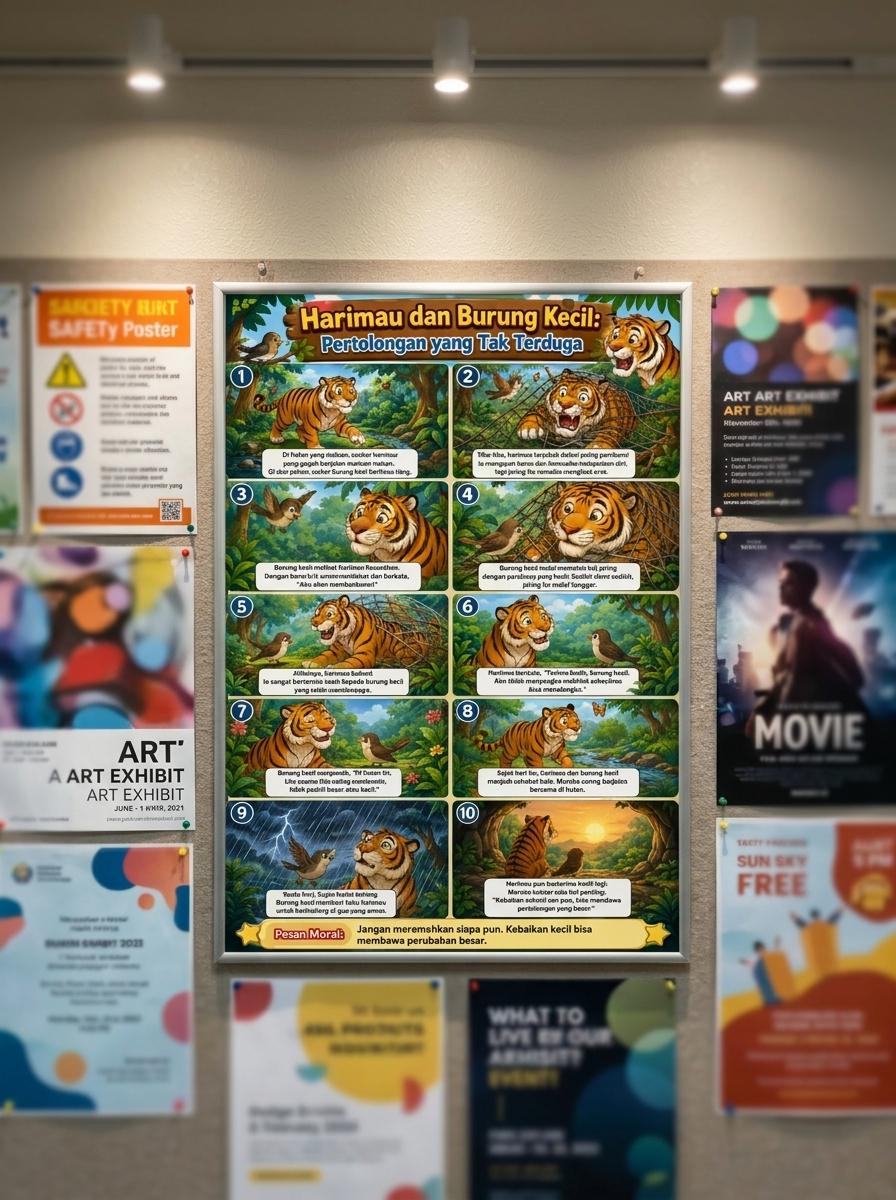 Hiasan Dinding Poster Harimau dan Burung Kecil Aesthetic - Pajangan Dinding Ruang Tamu Wall Decor Kamar Anak