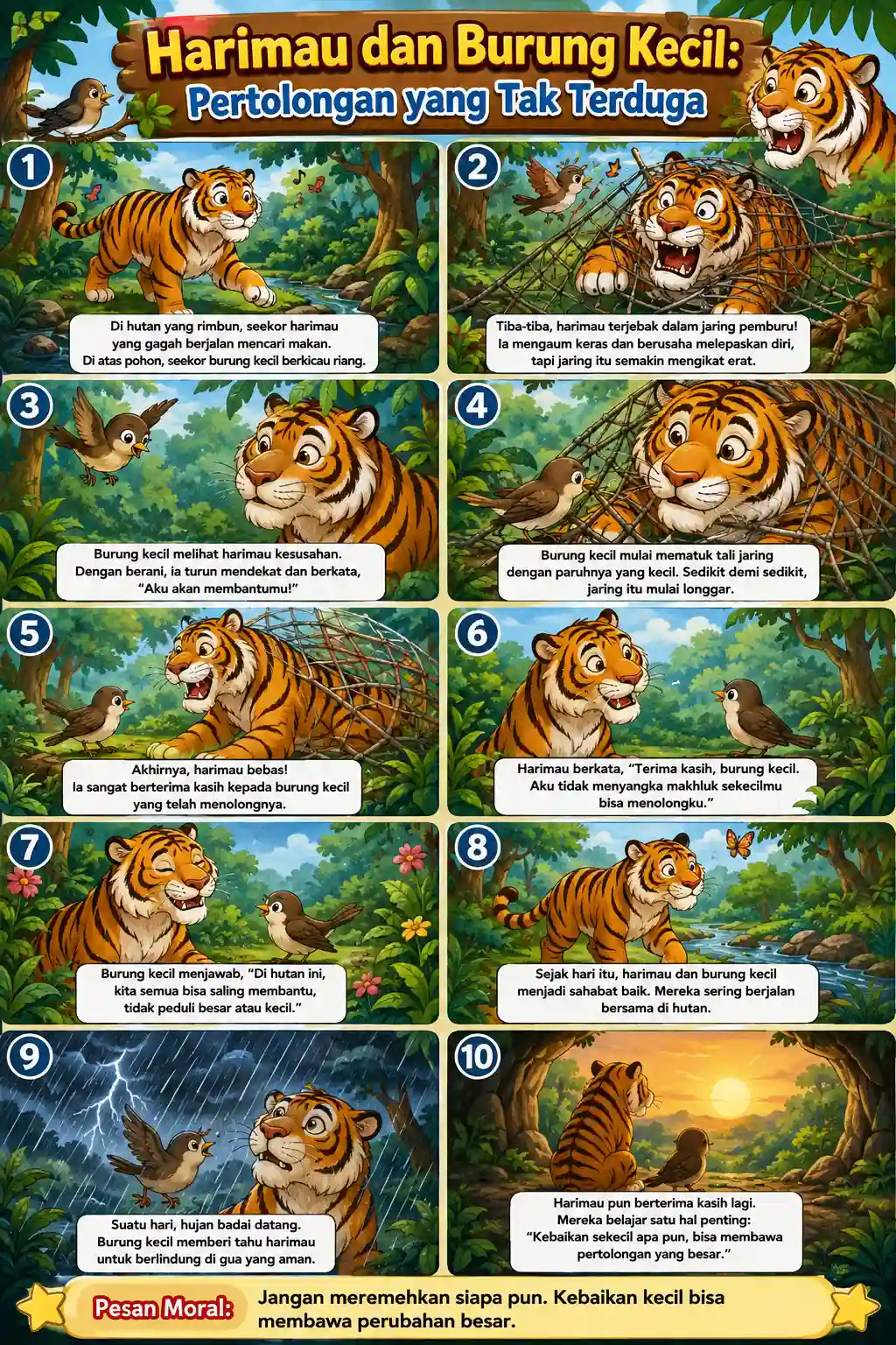 Hiasan Dinding Poster Harimau dan Burung Kecil Aesthetic - Pajangan Dinding Ruang Tamu Wall Decor Kamar Anak