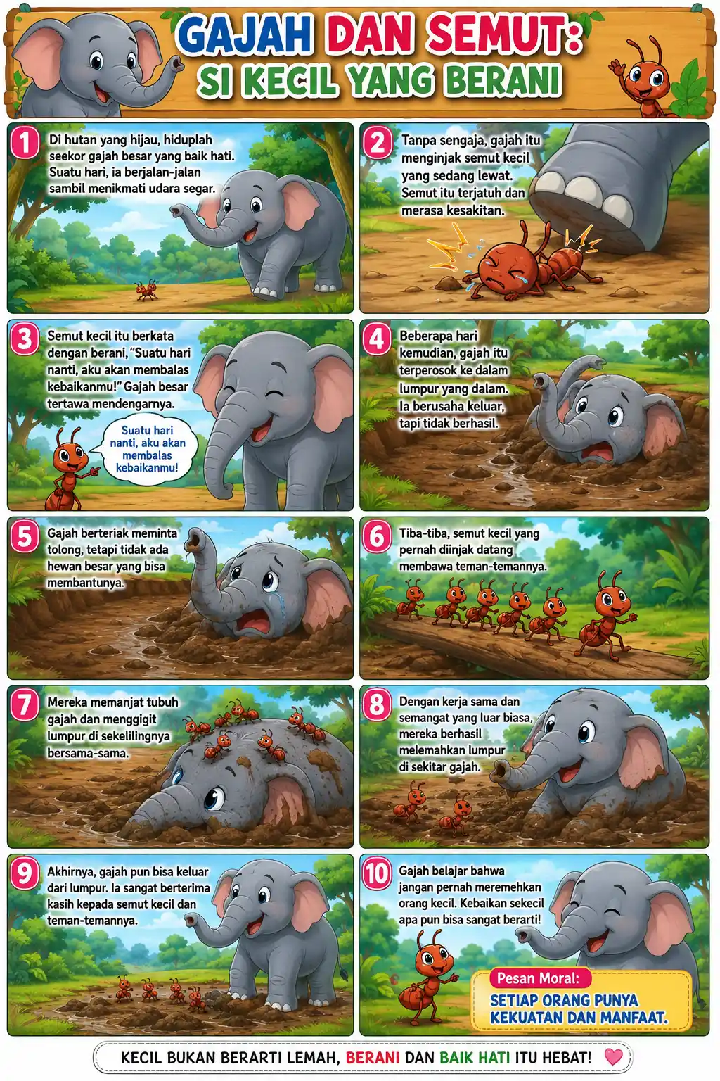 [TERLARIS] Poster Anak Edukatif Cerita Gajah dan Semut - Hiasan Dinding Kamar Bayi / Anak TK SD Murah