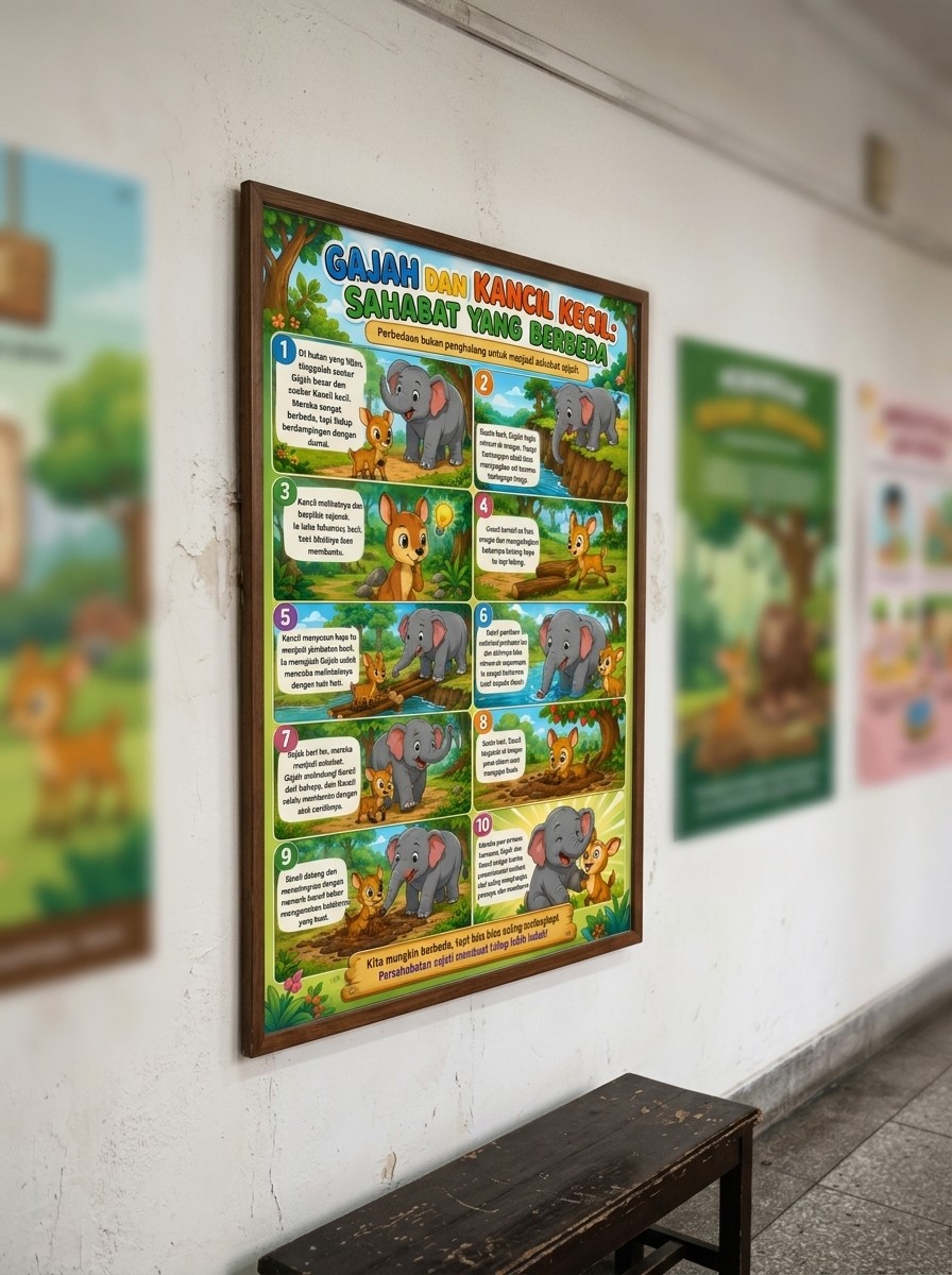 [BISA COD] Poster Dinding Aesthetic Gajah & Kancil - Dekorasi Kamar Anak Lucu & Edukatif
